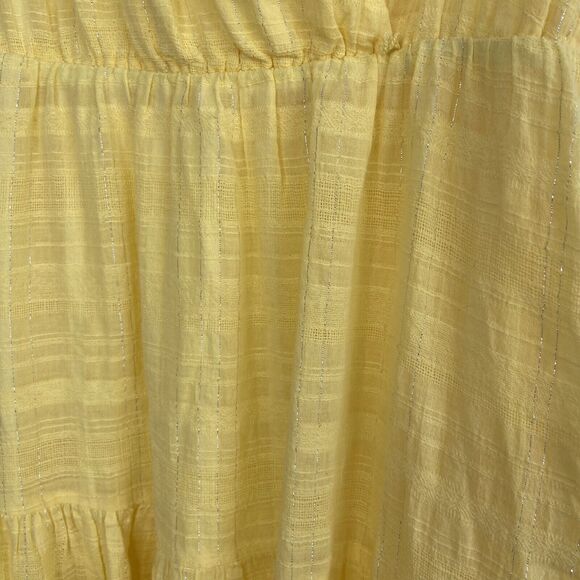 Maggy London Sz 10 Tiered Midi Sundress Yellow Flutter Cap Sleeve Silver Thread - Picture 4 of 13